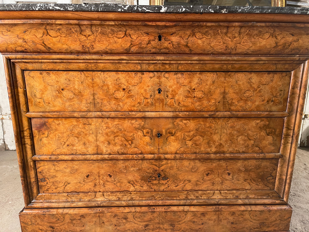 exceptional antique burr walnut marble french empire commode chest drawers circa 1830