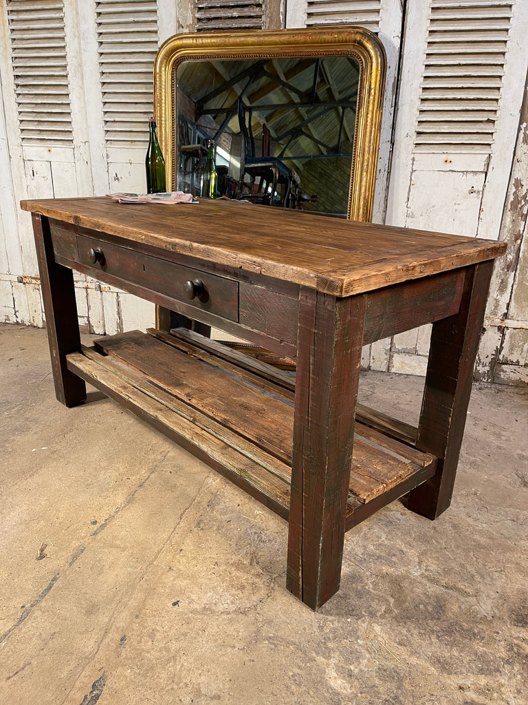 antique french florists work/dining kitchen island table circa 1900