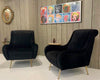 a pair of beautiful velvet brass legged mid century iconic italian style marco zannuso midcentury armchairs