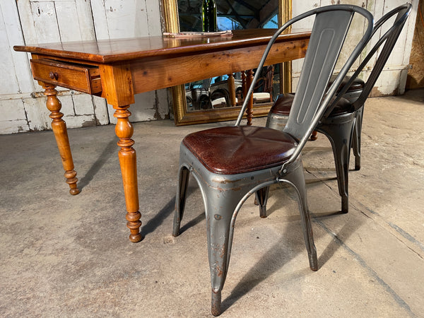 vintage french stacking tolix café chairs leather seat metal frame