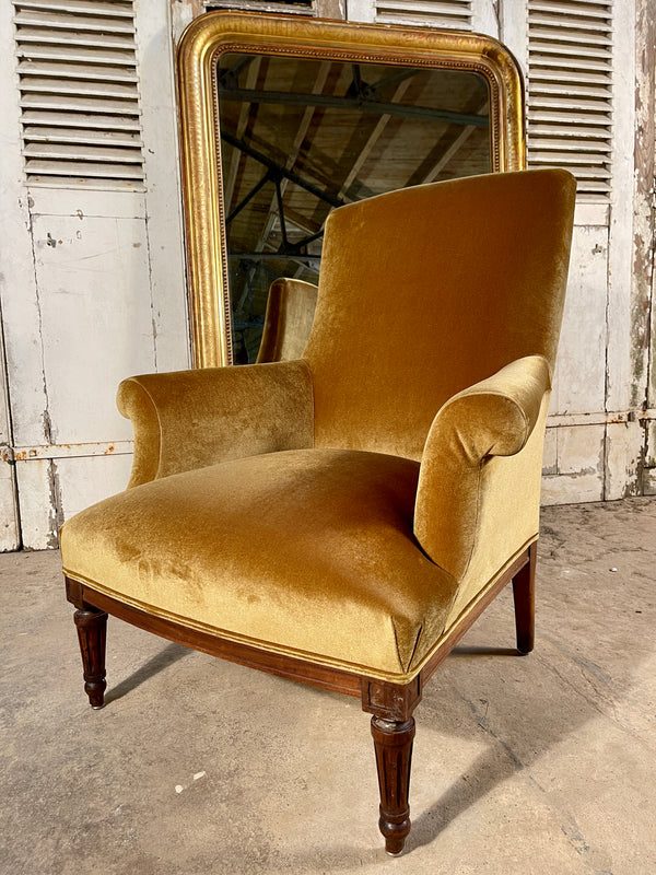 stunning antique napoleon iii gold velvet french chaise armchair with oversize matching footstool circa 1840 exceptional reupholstering