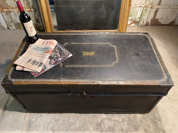 antique georgian military leather bound camphor wood trunk chest