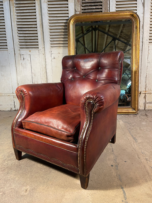 antique french napoleon iii leather studded club armchair circa 1860