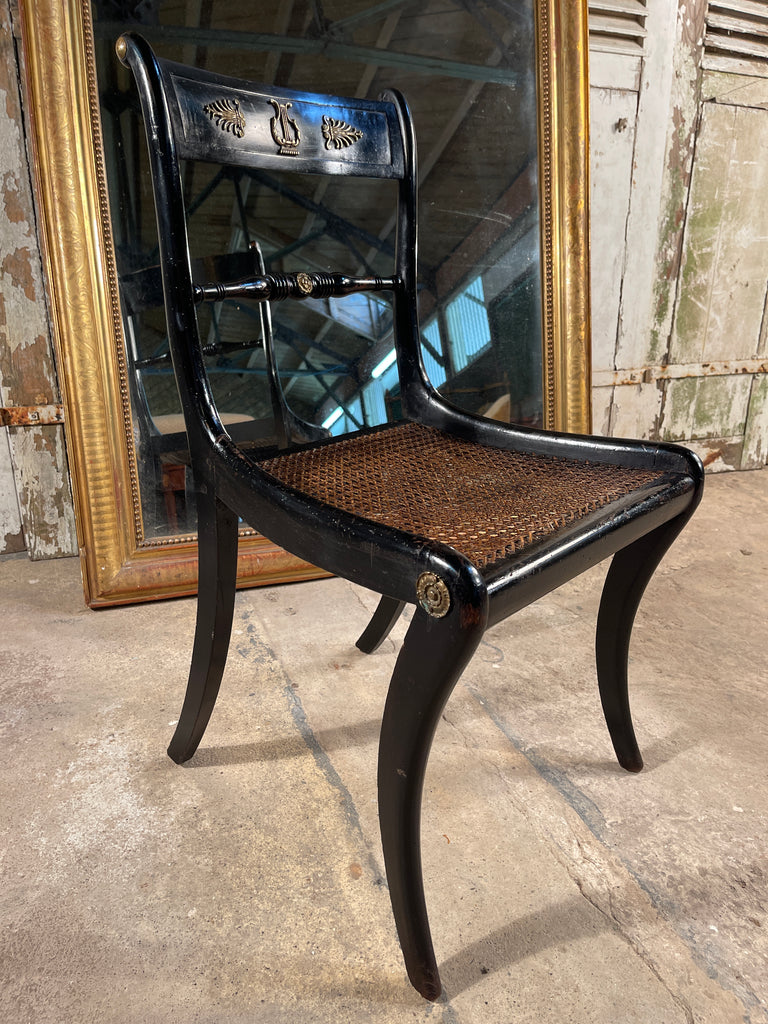 early antique regency ebonised cane mahogany chair