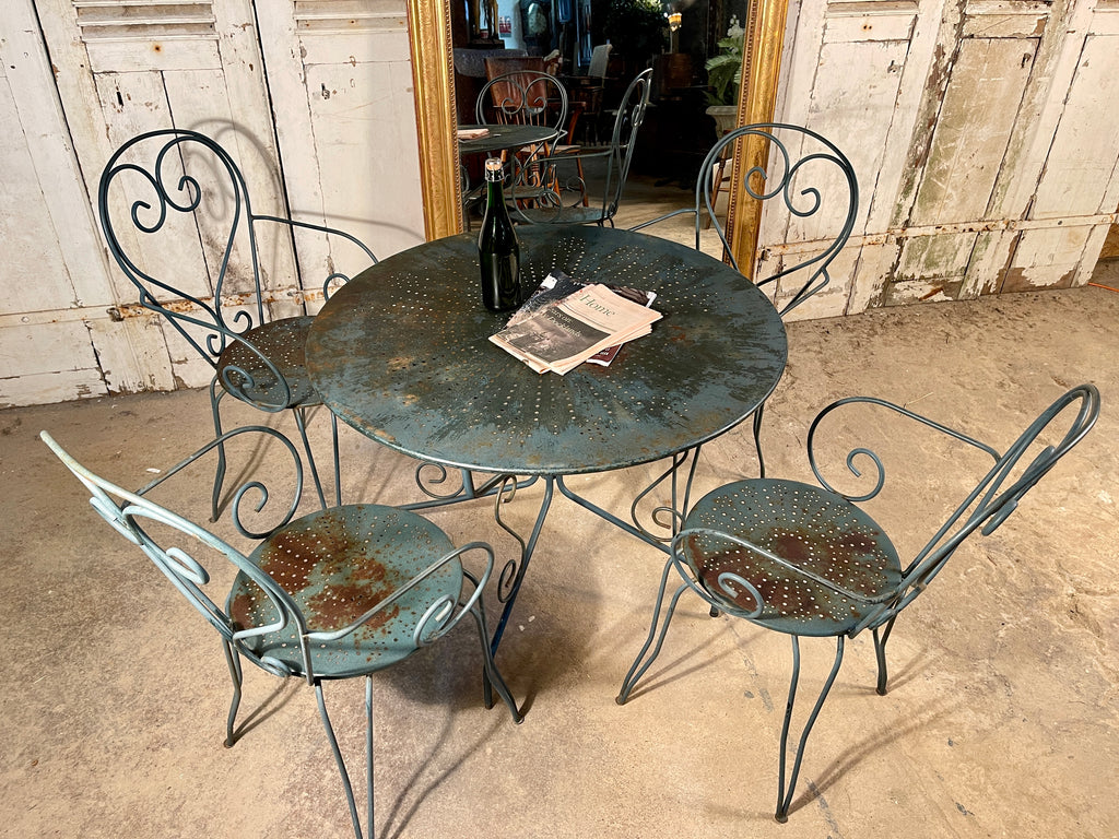 antique french fermob wrought iron garden table dining patio set circa 1900
