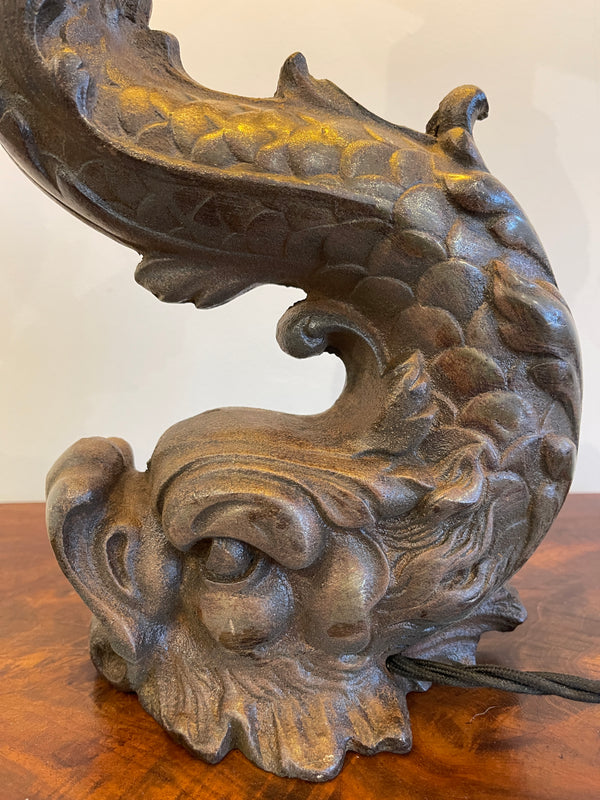 exceptional antique cast iron dolphin sofa lamp desk light circa 1860 salvaged from brighton west pier