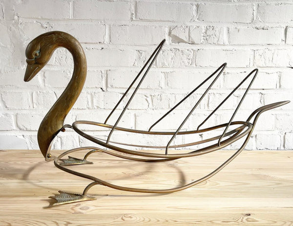 mid century french maison jansen hollywood regency swan magazine rack circa 1960