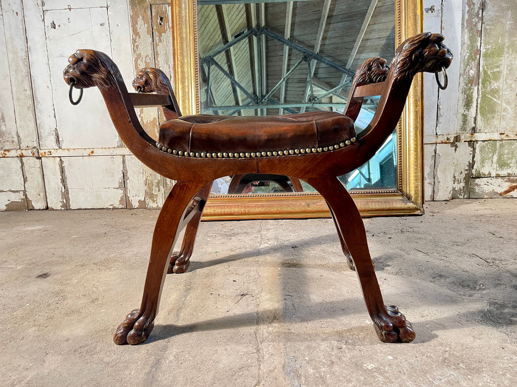 rare first empire antique walnut x frame curule stool