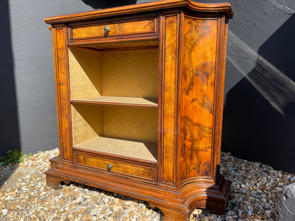 antique napoleon iii french burr walnut silk lined bookcase console table