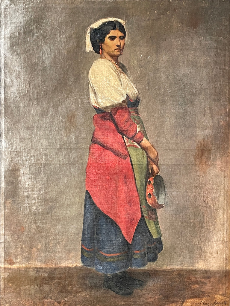 rare antique oil painting of spanish female musician by sought after artist franz meerts 1883 - 1896 commissioned by the belgian government circa 1885