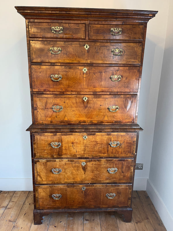 antique georgian walnut tall boy chest drawers