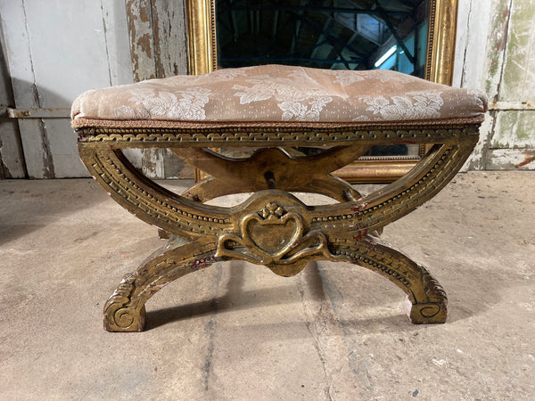 antique french giltwood x frame curule stool