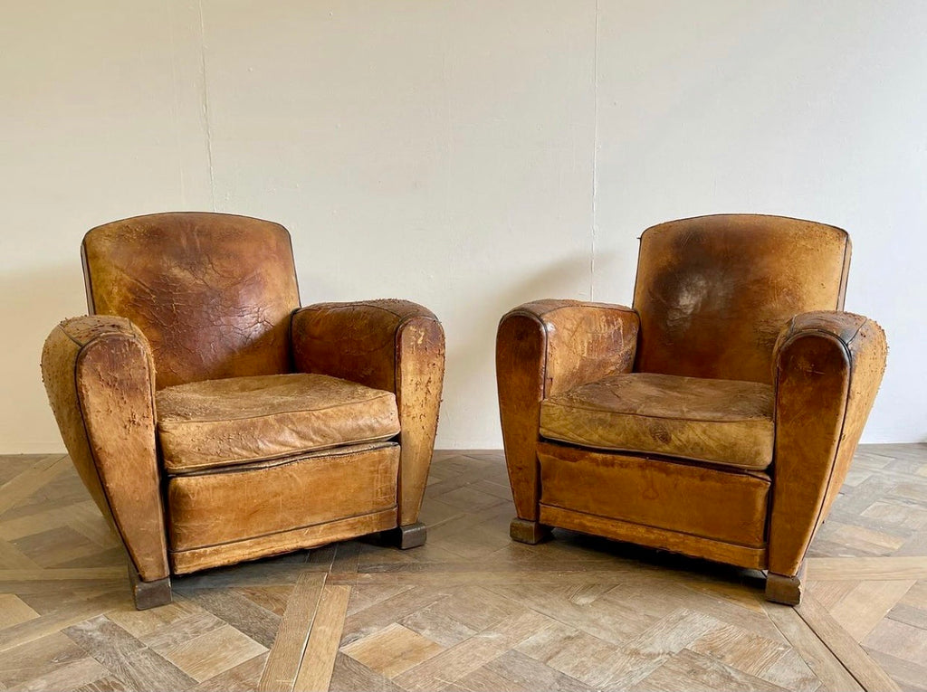 antique french leather club chairs