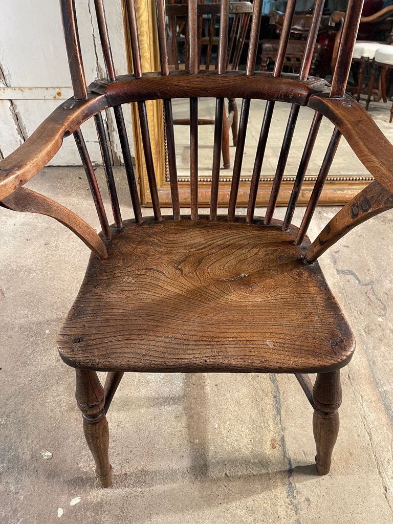 antique early georgian elm stick back provincial  windsor fireside chair circa 1760