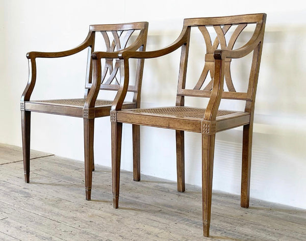 antique italian cane elbow armchairs