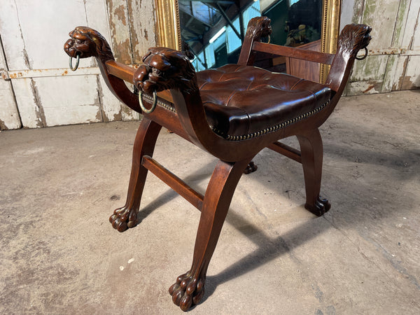 rare first empire antique walnut x frame curule stool