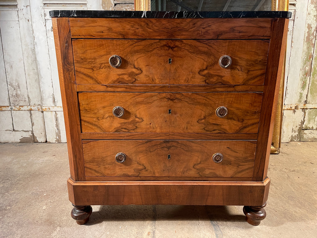 exceptional antique burr walnut marble french empire commode chest drawers circa 1840