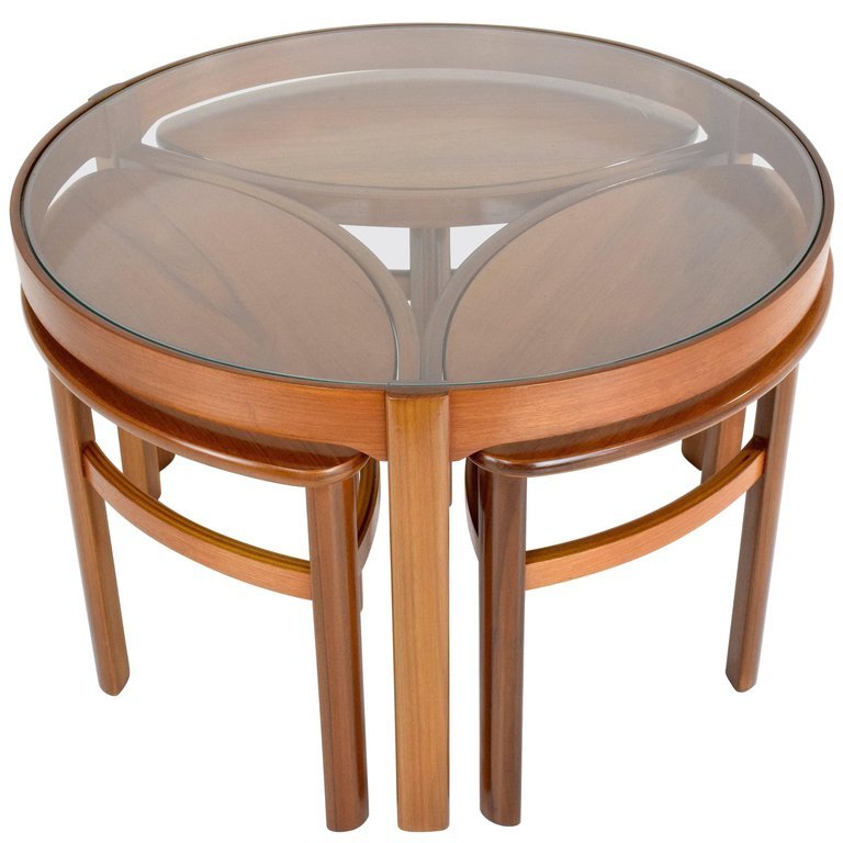 mid century vintage "trinity" nathan england round coffee table in oak & teak